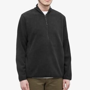 Rains Black Fleece Pullover 1/4 Zip Rubber Logo Cozy Outdoor Size Medium
